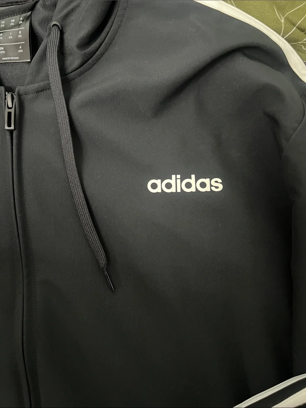 adidas Black Hooded Windbreaker with White Three-Stripes
